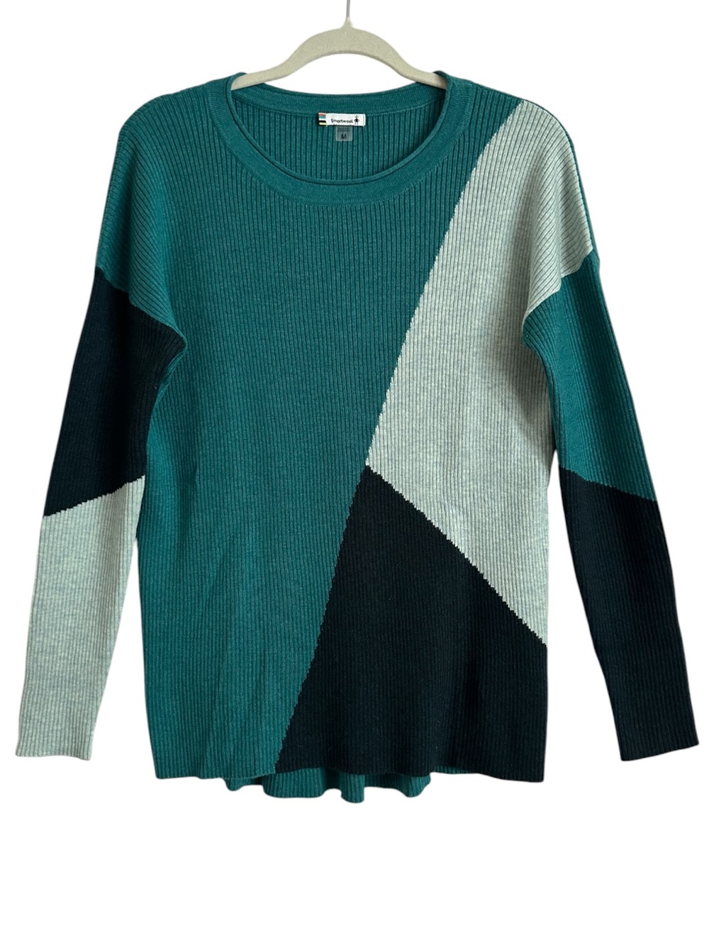 Smartwool Intarsia Everglade Heather Merino Wool Colorblock Rib Sweater M - Picture 3 of 10